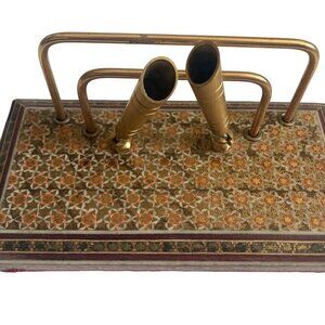 Vintage Persian Khatamkari Marquetry Letter Holder Desk Organizer Business Cards